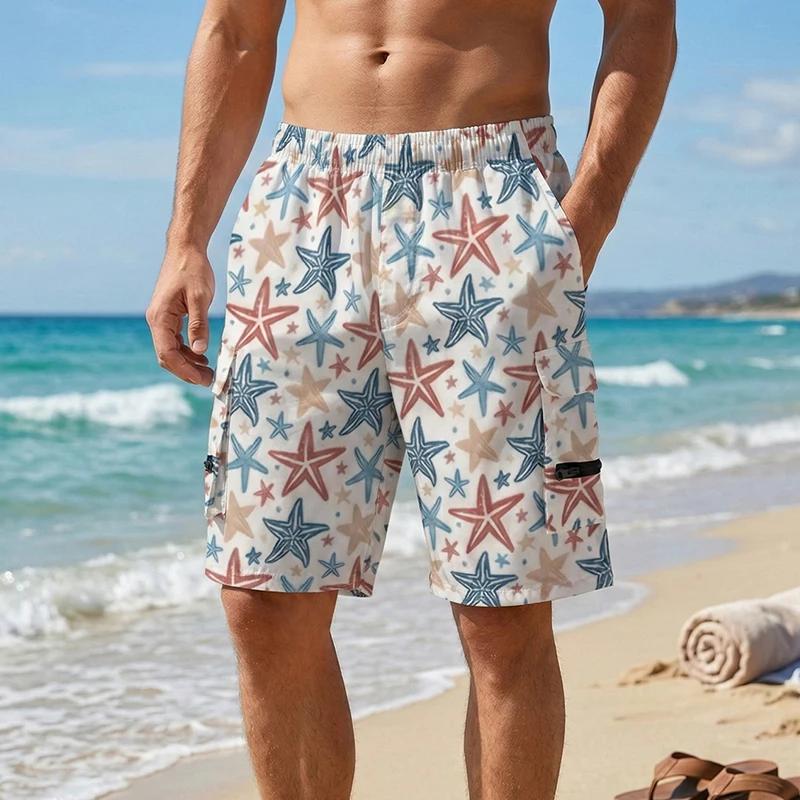 Shorts de plage pour hommes à imprimé intégral avec plusieurs poches, shorts de bain à séchage rapid