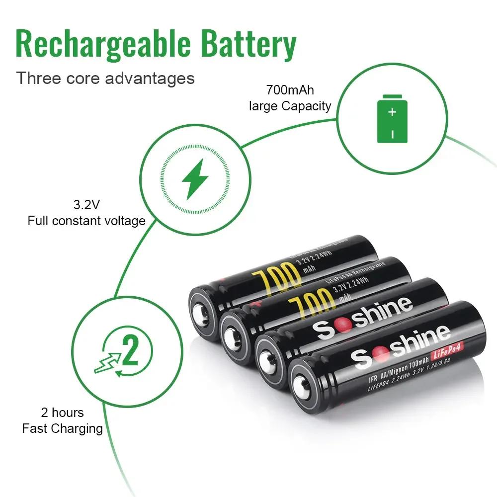 Soshine AA 14500 LiFePO4 batterie 3.2V 700mAh batterie Rechargeable 1000 Cycles temps pour souris sa