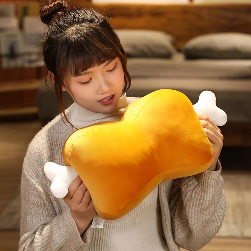 Oreiller à double usage en forme d'os de viande de dessin animé, 42cm, coussin chauffe-mains, oreill
