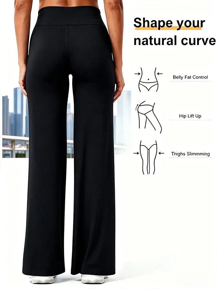 Pantalon de sport souple à jambe droite pour femme, taille mi-haute, pour yoga, fitness, entraînemen