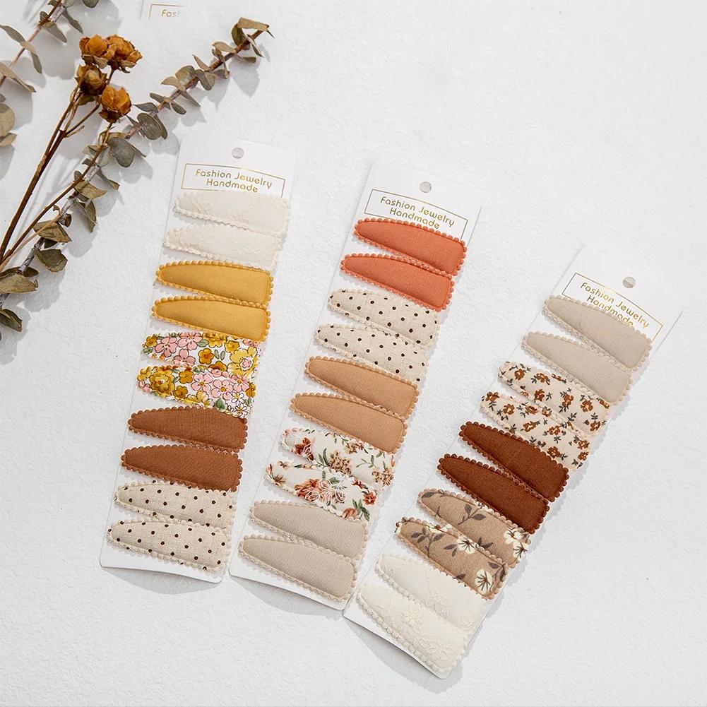 10 pièces/lot Ins 6cm fleur imprimé coton alliage cheveux arc Snap Clips ensemble tissu Plaid Bobby 