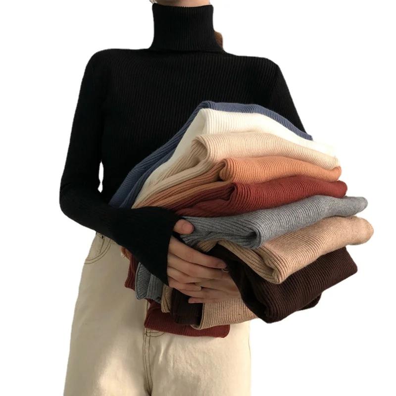 Pull à col roulé pour femme, pull slim, pull en tricot doux, pull chaud, basique, décontracté, autom