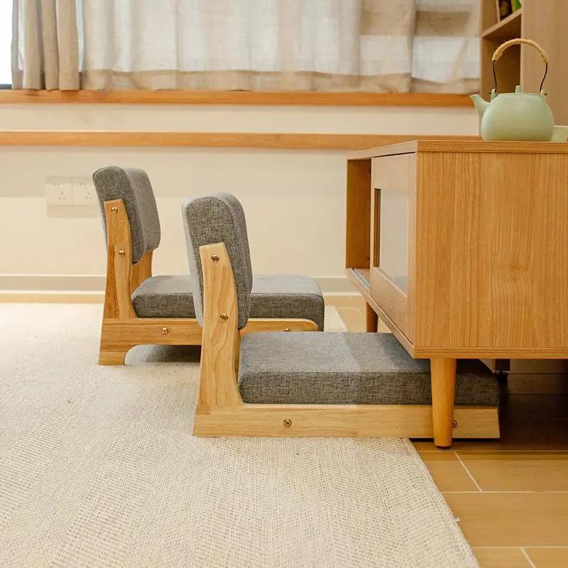 Chaise de sol en bois massif de Style japonais, siège Tatami à dossier bas pour baie vitrée, taboure