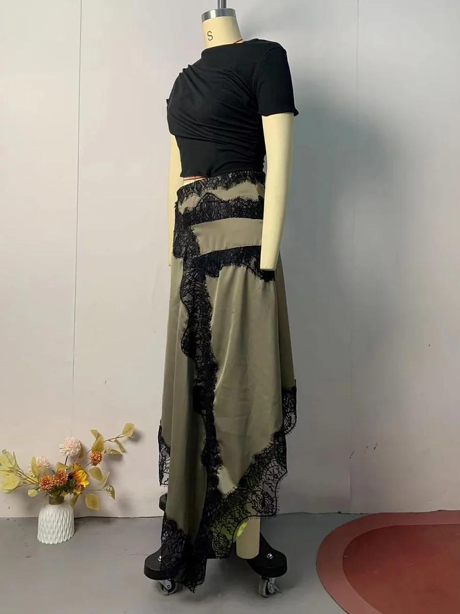 VGH Hit couleur Patchwork dentelle femmes robe col rond manches courtes taille haute décontracté Sex