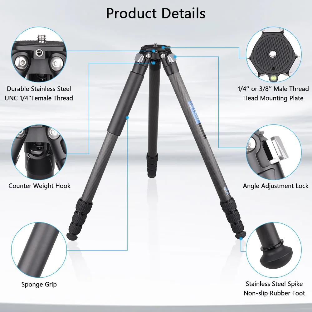 ELK 158cm Compact Carbon Fiber Trépied 32mm Tube rapDuty Camera Travel Trépied pour appareil photo r