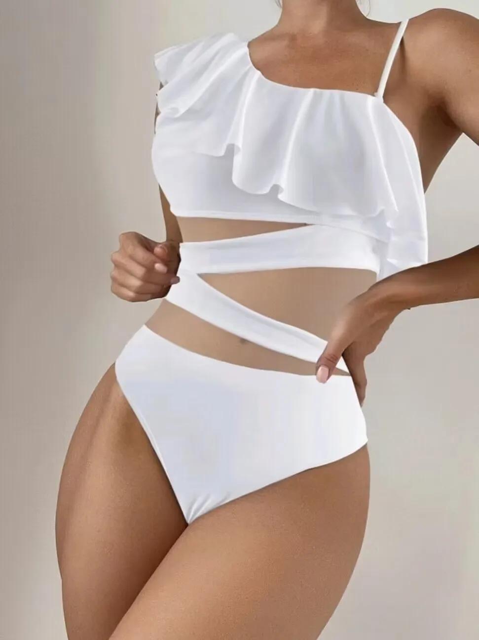 Maillot de bain une pièce femme à volants et empiècements en maille contrastante 2026, style body, p
