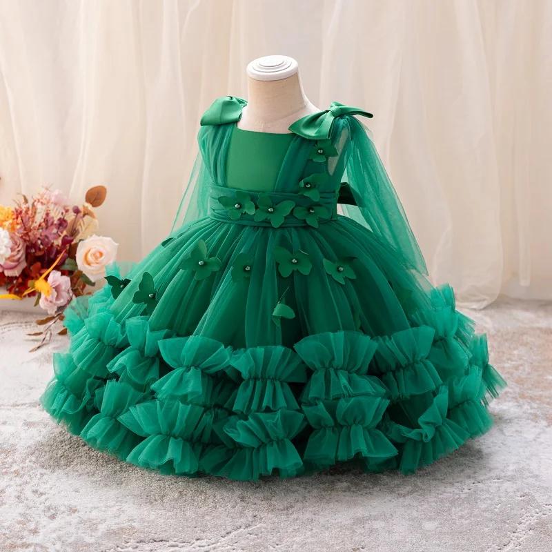 Robe de princesse pour filles de 1 à 5 ans, sans manches, en maille papillon tridimensionnelle, robe