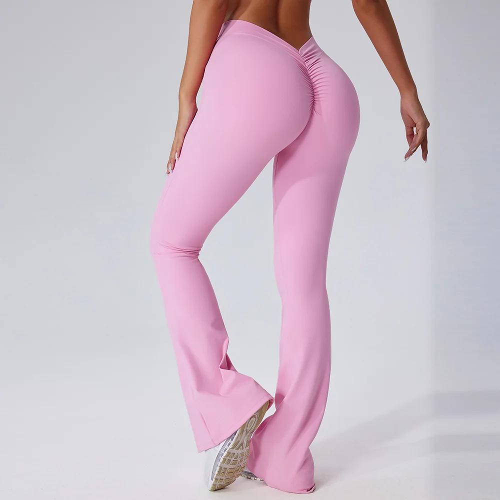Pantalon évasé taille haute pour femme, leggings évasés, pantalon large, hanche en forme de V, yoga,