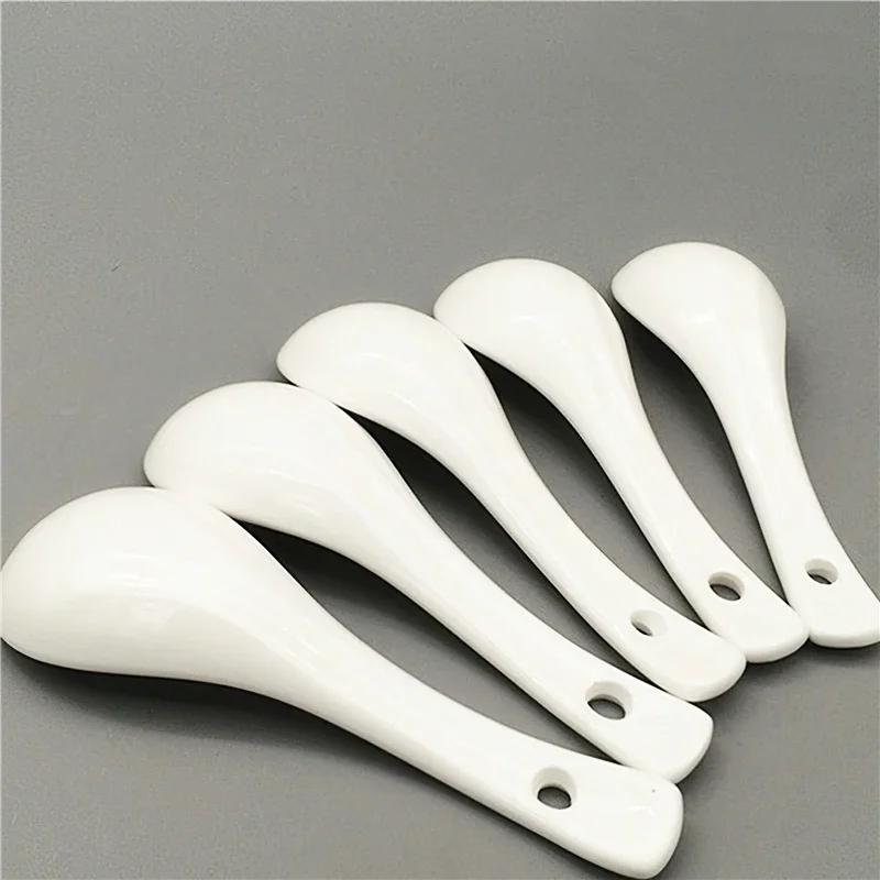 Cuillère à soupe en céramique 14cm, vaisselle japonaise blanche en os de chat porte-bonheur en porce