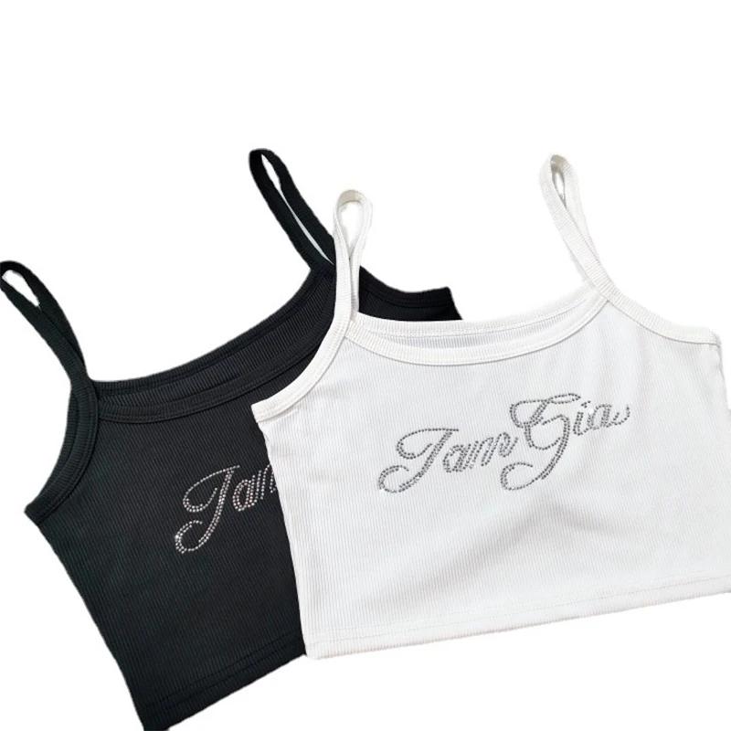 Camisole Rétro avec Lettres pour Femme, Haut Précieux, Y2K, Fibre Slim, Mode d'Été