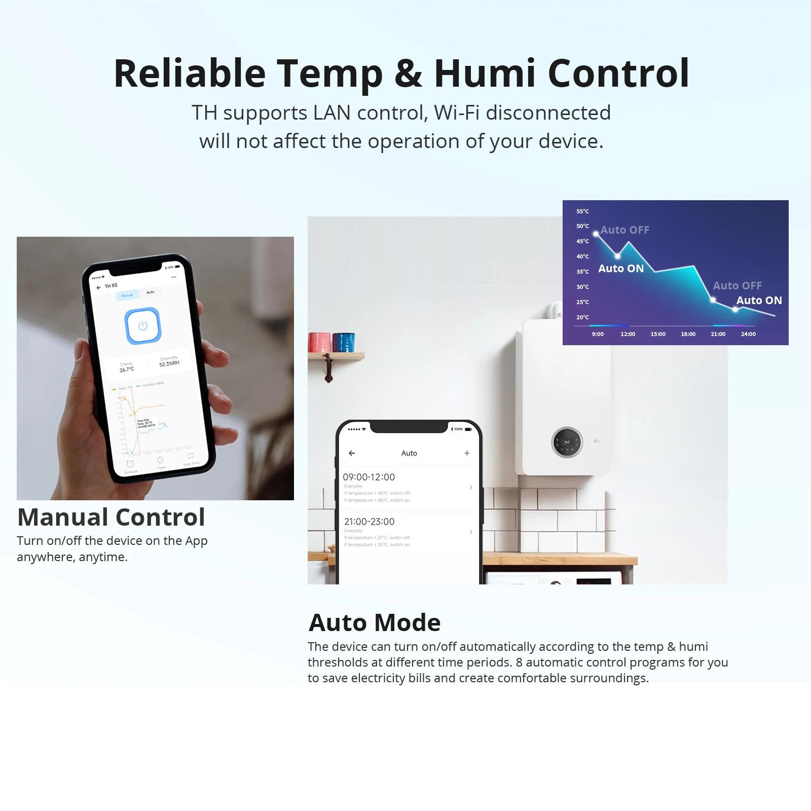 SONOFF-Joli de surveillance intelligent de la température et de l'humidité, écran LCD, télécommande 