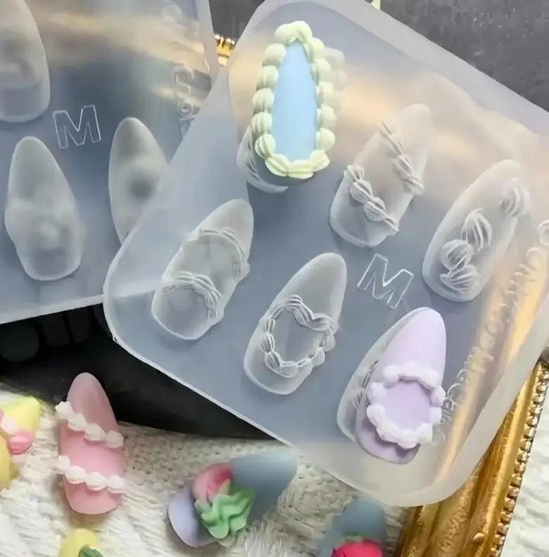 Moule à ongles en Silicone, crème à gâteau, cœur en dentelle, doux Y2K, modèle de décoration pour Na