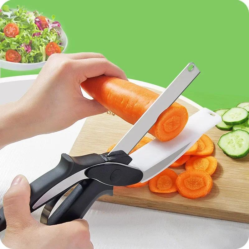 Ciseaux de cuisine en acier inoxydable 2 en 1, planche à découper, hachoir pour fruits et légumes, m