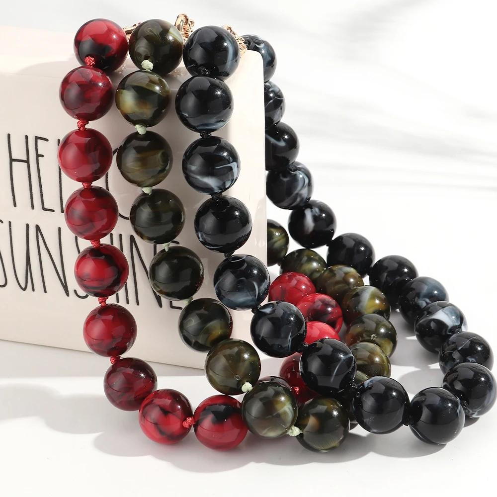 Collier ras du cou multicolore pour femmes, grandes perles rondes, tendance, acrylique, perles géomé