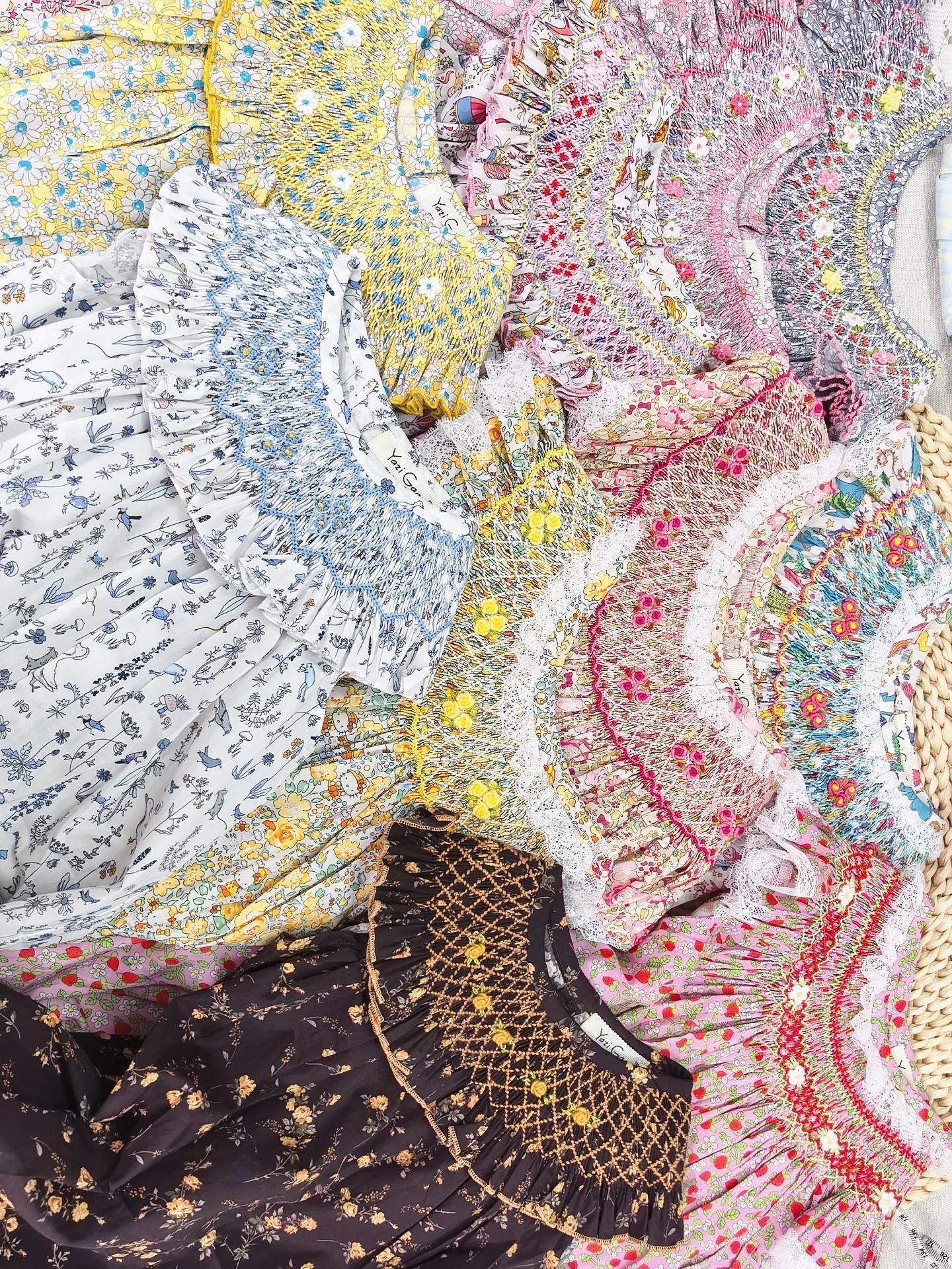 Robe smockée en pur coton pour filles, douce et respirante, brodée à la main, rétro, robe de princes