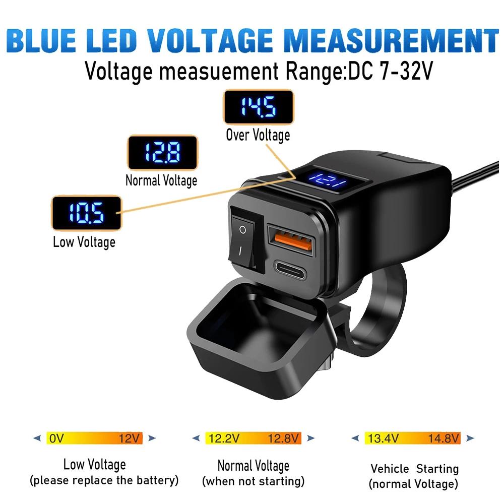PD QC3.0 – chargeur cellulaire rapide USB pour moto, connecteur de prise de Port de Type C étanche a