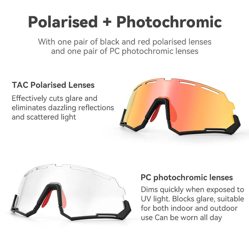 ROCKBROS-Lunettes de soleil polarisées photochromiques UV400, 2 lentilles, cyclisme, sport, VTT, rou