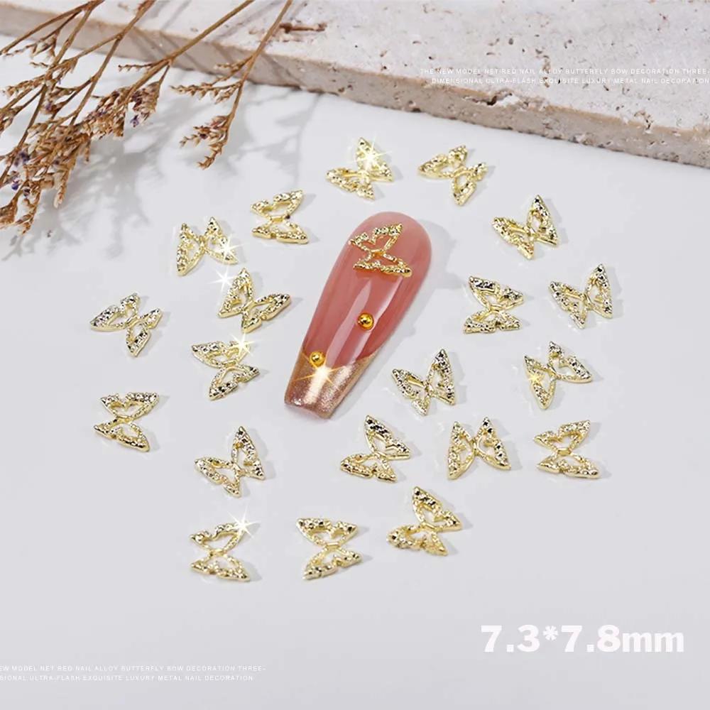 Breloques pour ongles en strass papillon creux 3D, 20 pièces, breloques de luxe, ailes en diamant or