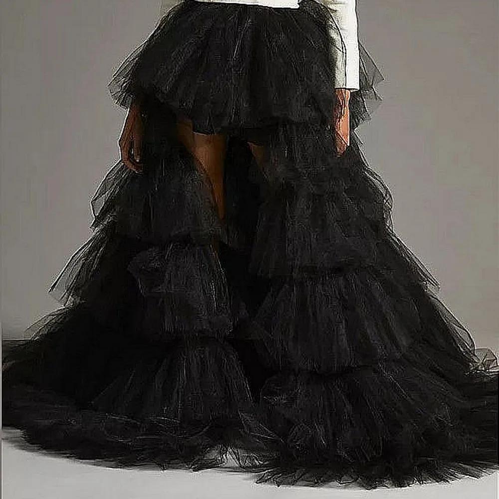 Jupe en tulle noir pour femme, superposée, asymétrique, pour mariage, mariée ou anniversaire