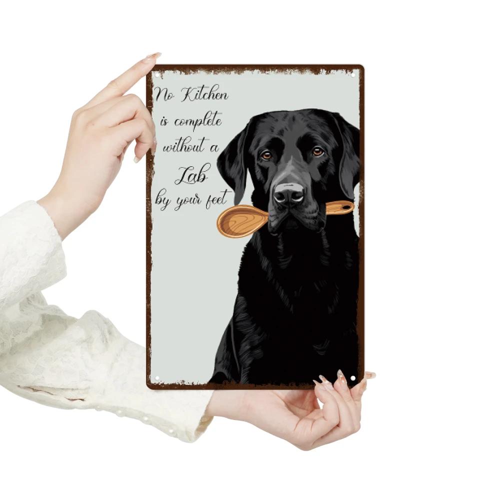Putuo Decor-Panneau en métal chien noir, affiche d'art mural rétro pour la maison, la cuisine, le ja