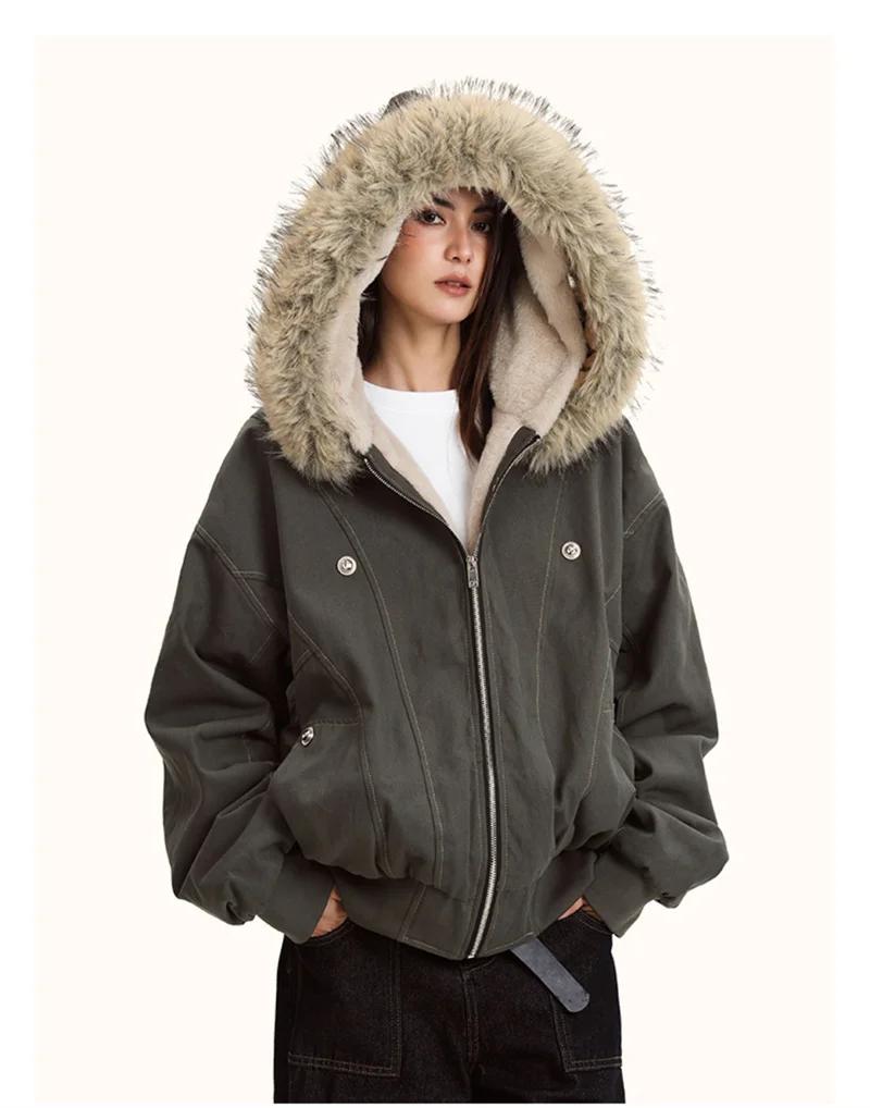 ZAROY col de fourrure Parkas à capuche Y2k Harajuku épaissir vestes rembourrées décontracté fermetur