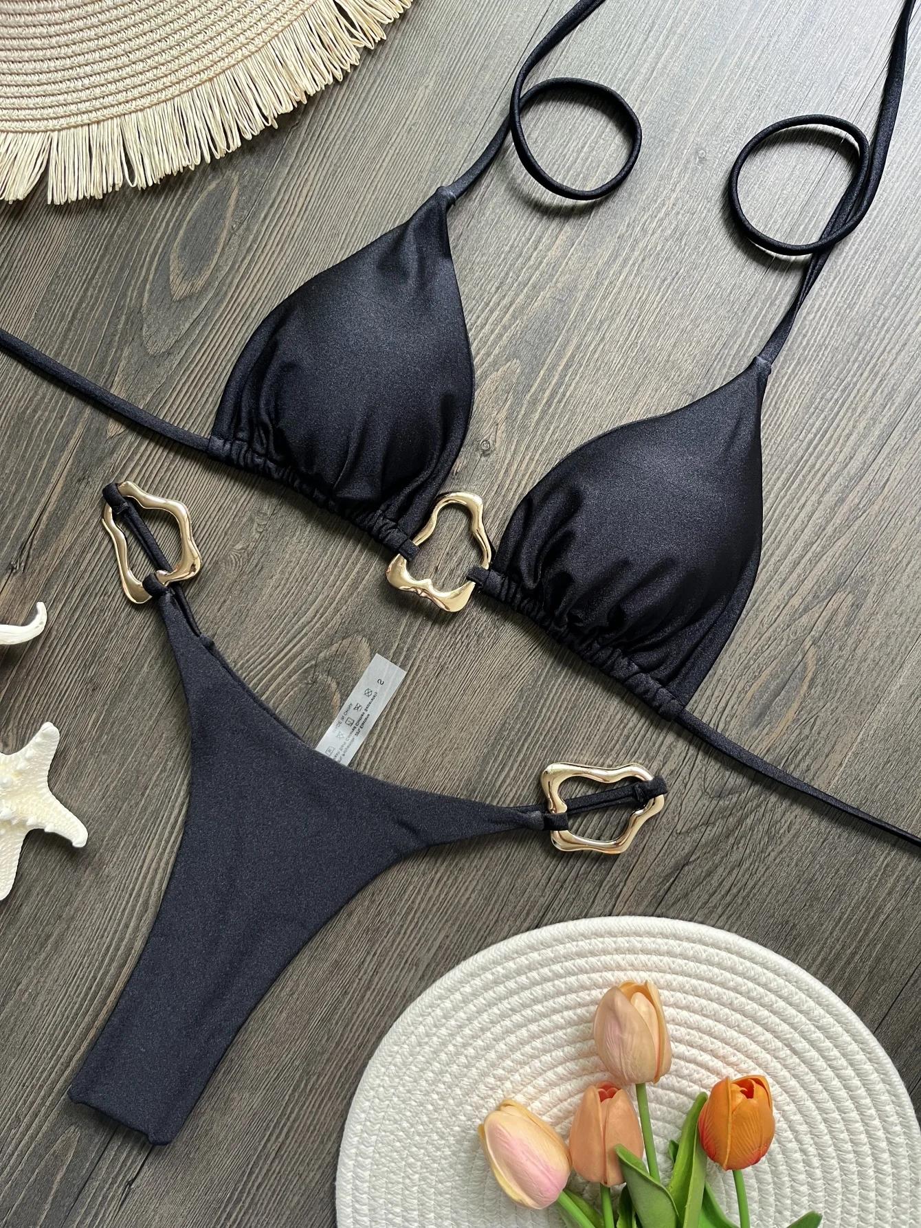 Micro bikini sexy à bretelles 2026 pour femme, maillot de bain uni, ensemble de bikinis string, tenu