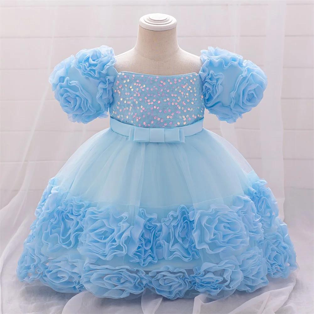 Robes à fleurs à paillettes pour petites filles, en dentelle, pour mariage, noël, fête de 1er annive