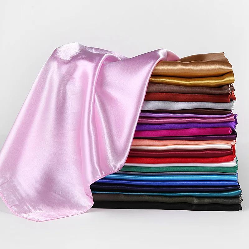 Marque de luxe Foulard en soie femmes Satin couleur unie Hijab foulards musulman paréo Bandana femme