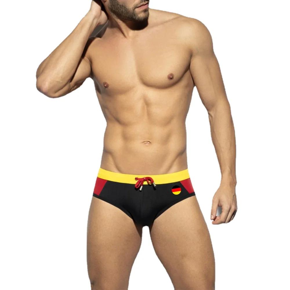Slip de bain sexy sportif pour hommes - Natation surf maillot drapeau mot tasse plage