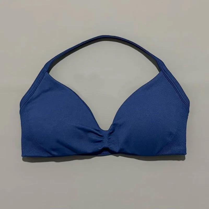 Soutien-gorge de sport à bretelles fines pour femme, maintien élevé, sans couture, style halter, eff