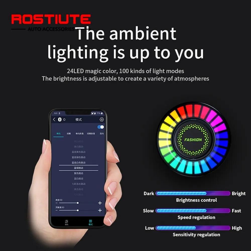 Lumière d'ambiance de voiture 24Led RGB, lumière néon ronde de rythme de musique, décoration d'atmos