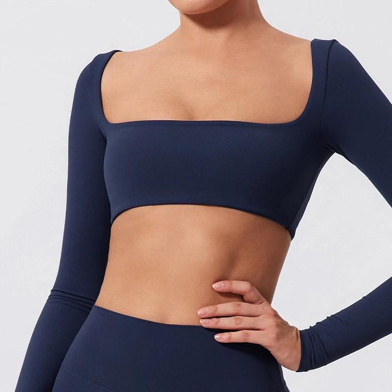 Hearuisavy – Haut de sport pour femme à séchage rapide, col carré, pour la gym, le fitness, le yoga,