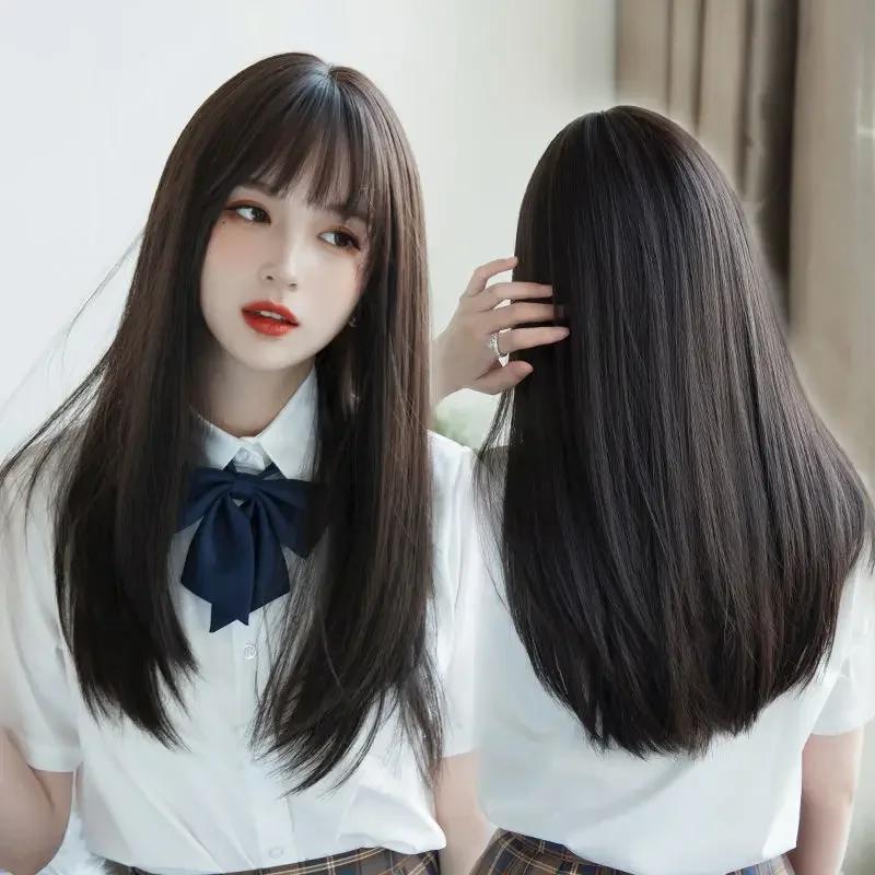 Extensions de cheveux synthétiques JK pour filles, perruque de Cosplay avec frange à Air, couvre-têt