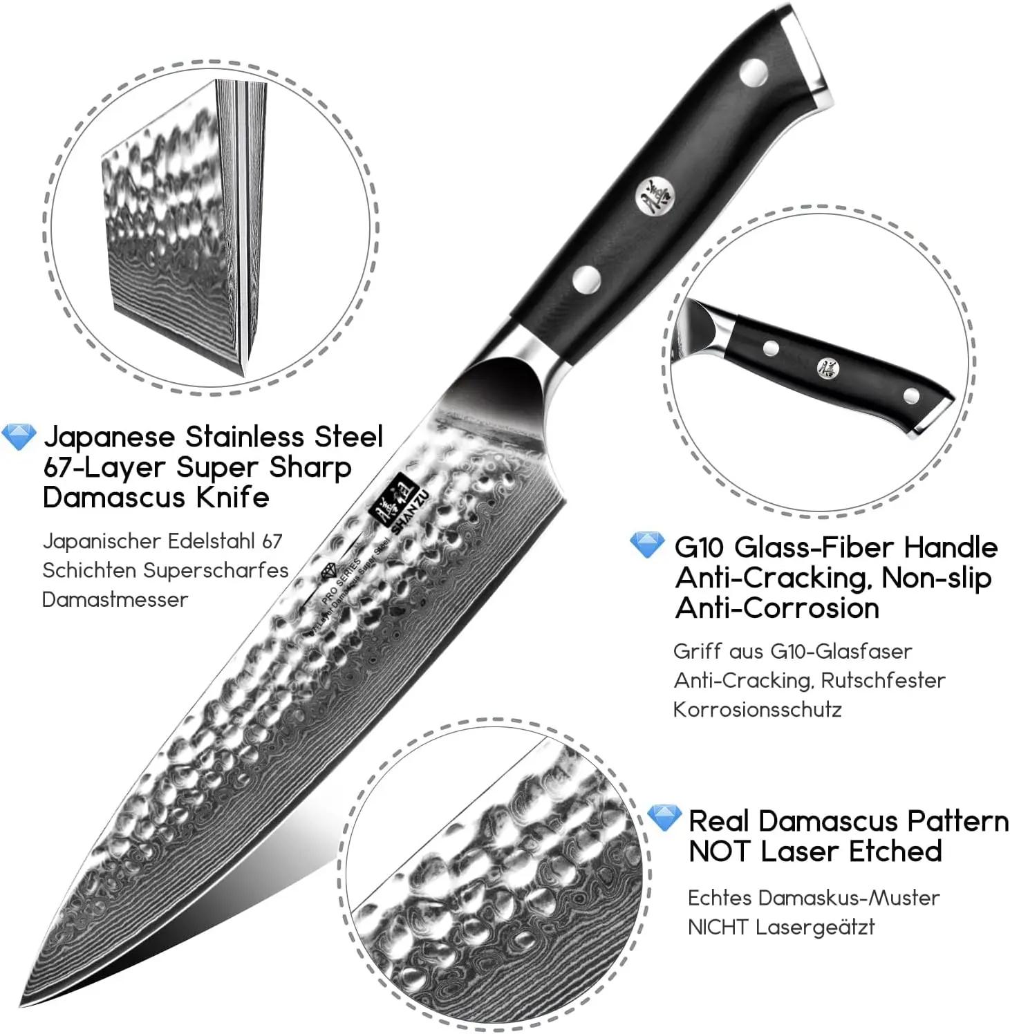 SHAN ZU-Couteau de chef japonais en acier Damas, 8 pouces, ustensile de cuisine professionnel, opaqu