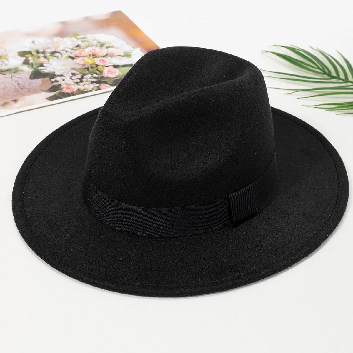 Nouveaux chapeaux à grands bords pour hommes et femmes, chapeaux de jazz en laine à la mode, chapeau