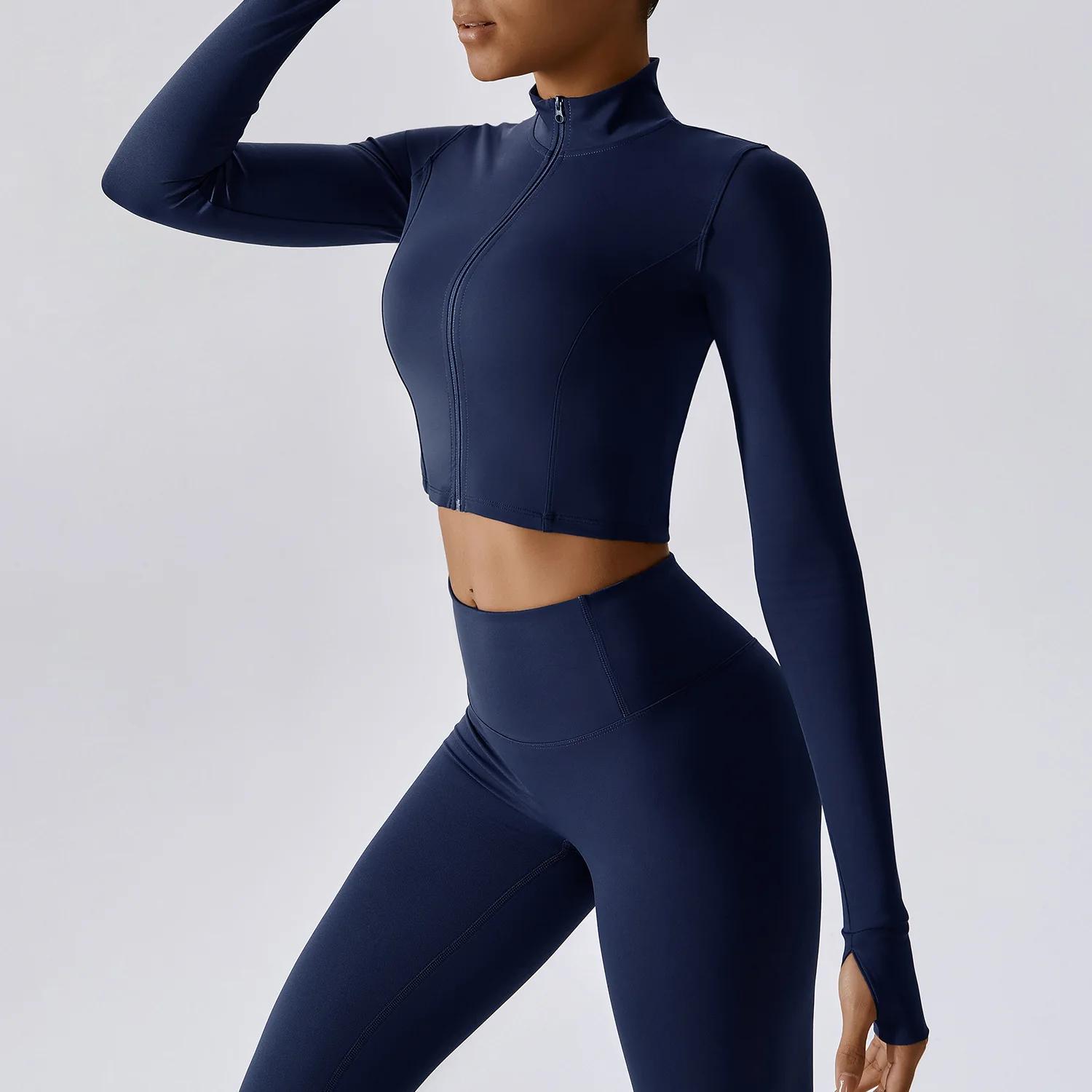 Haut à manches longues pour femmes, veste à fermeture éclair, chemises de Yoga, T-Shirt de course, d