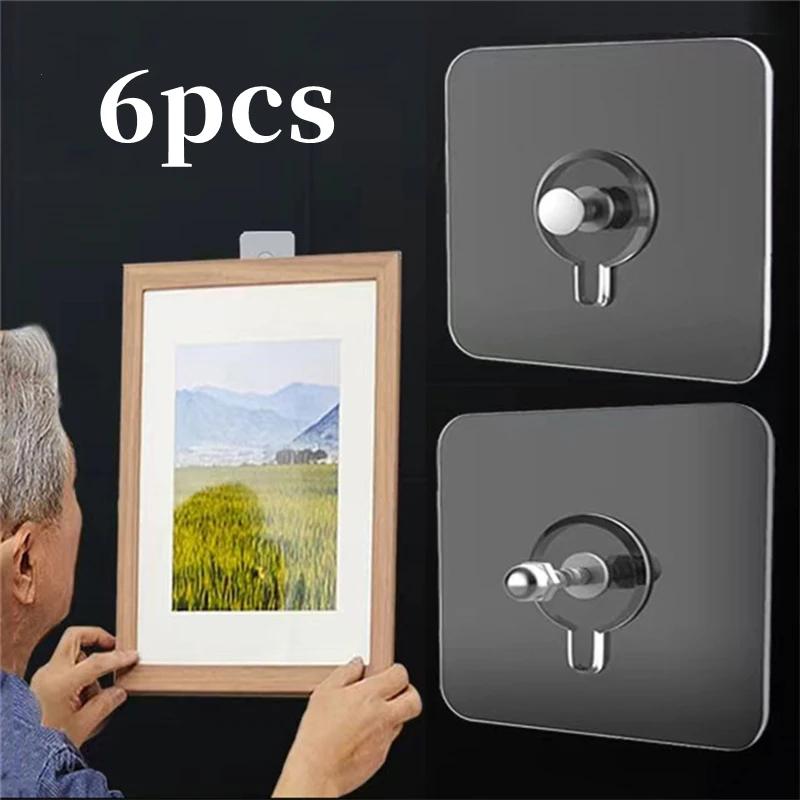 Crochet auto-adhésif pour ongles, 6 pièces, adhésif fort, affiche, autocollant mural sans couture, c