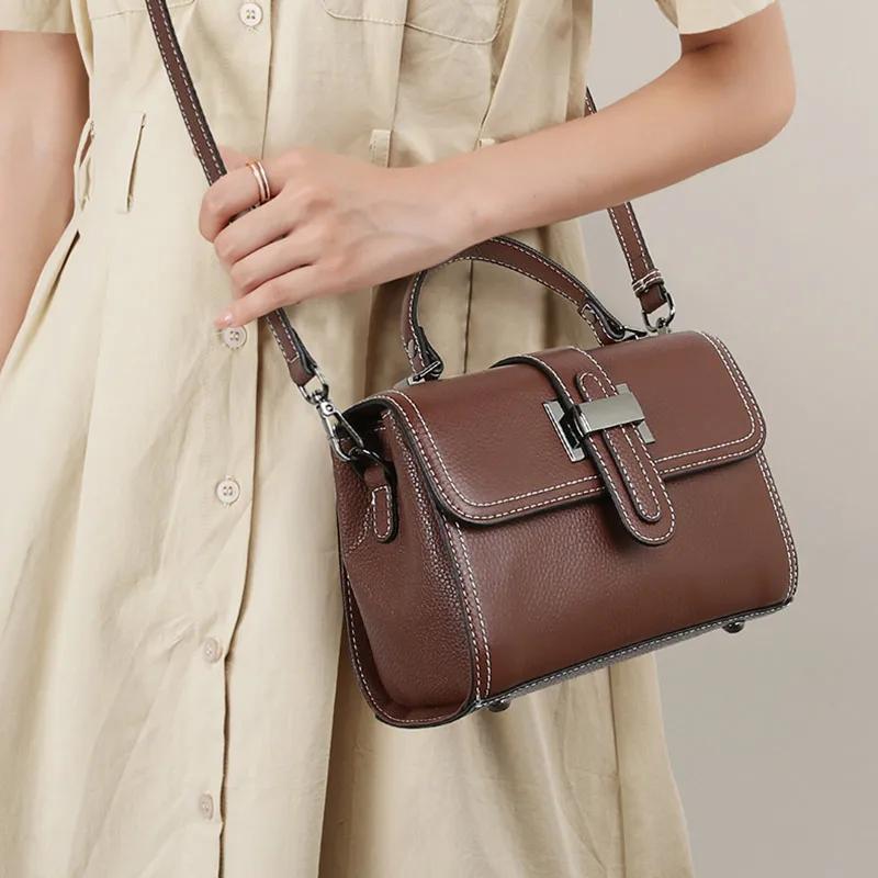 Sac messager en cuir véritable pour femme, sac à main décontracté, cuir de vache, tout assressenti, 