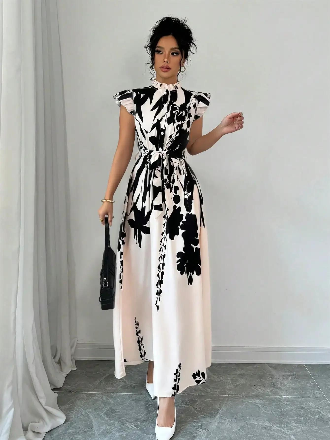 Robe élégante noire et blanche pour femme, idéale pour le travail, les rendez-vous et les vacances