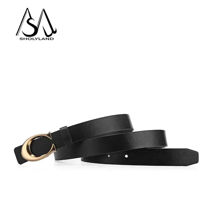 Ceinture fine en cuir multicolore pour femmes, en alliage de lune, bouton de lune, polyvalente, déco