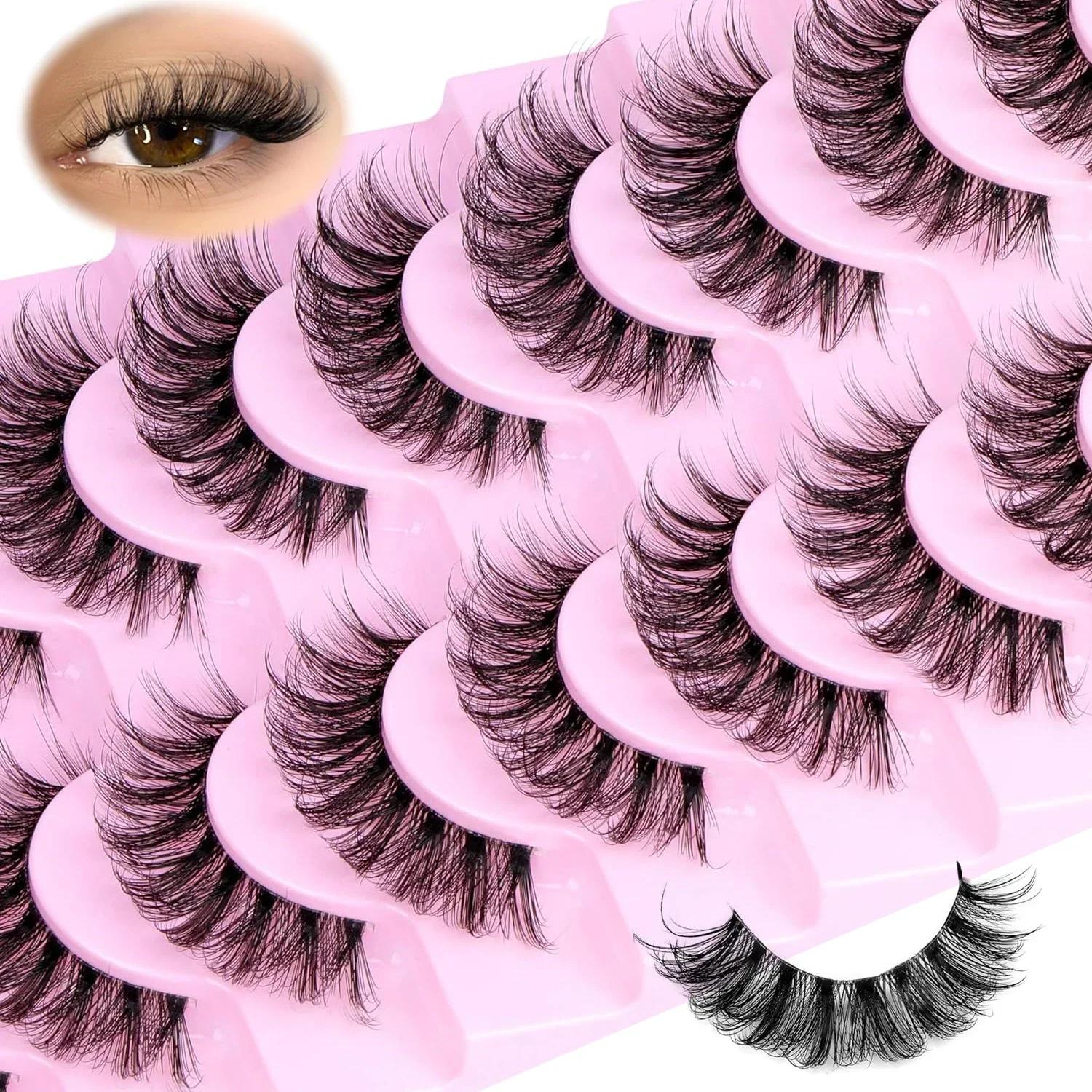 10 paires de faux cils naturels moelleux cils vaporeux bande de Volume 3D cils D Curl faux cils avec