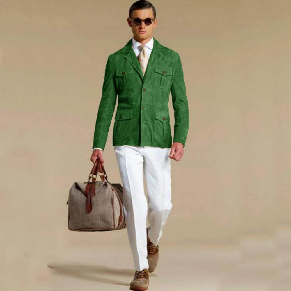 Blazer en daim pour hommes, costume élégant, robe à simple boutonnage, costumes modernes pour hommes