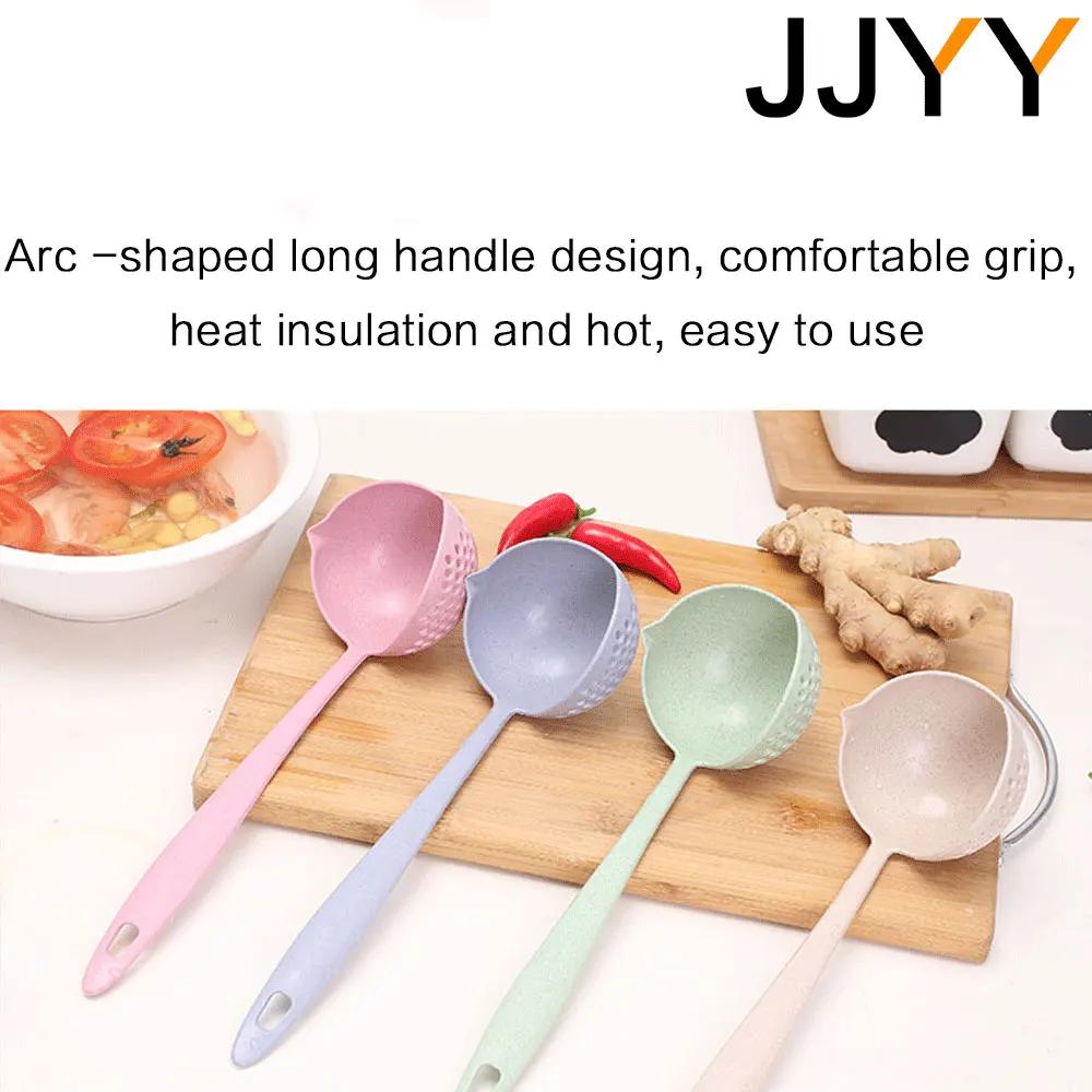 JJYY-Cuillère de cuisine 2 en 1 à long manche, passoire en plastique, filtre, ustensiles de cuisine