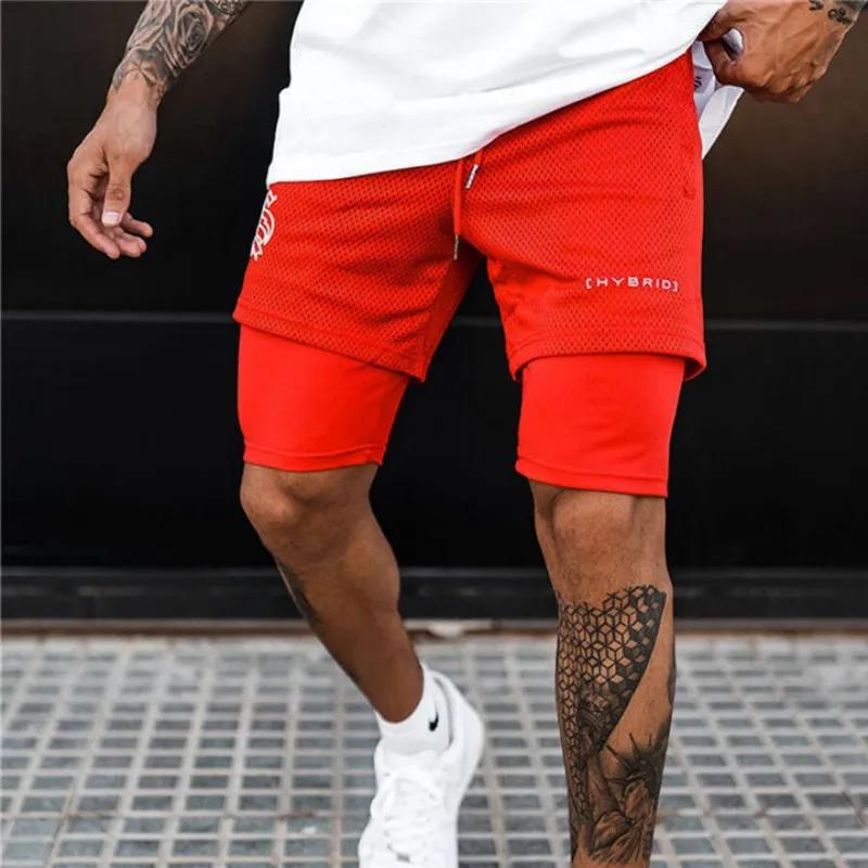 Short 2 en 1 homme respirant imprimé été fitness musculation séchage rapide maille