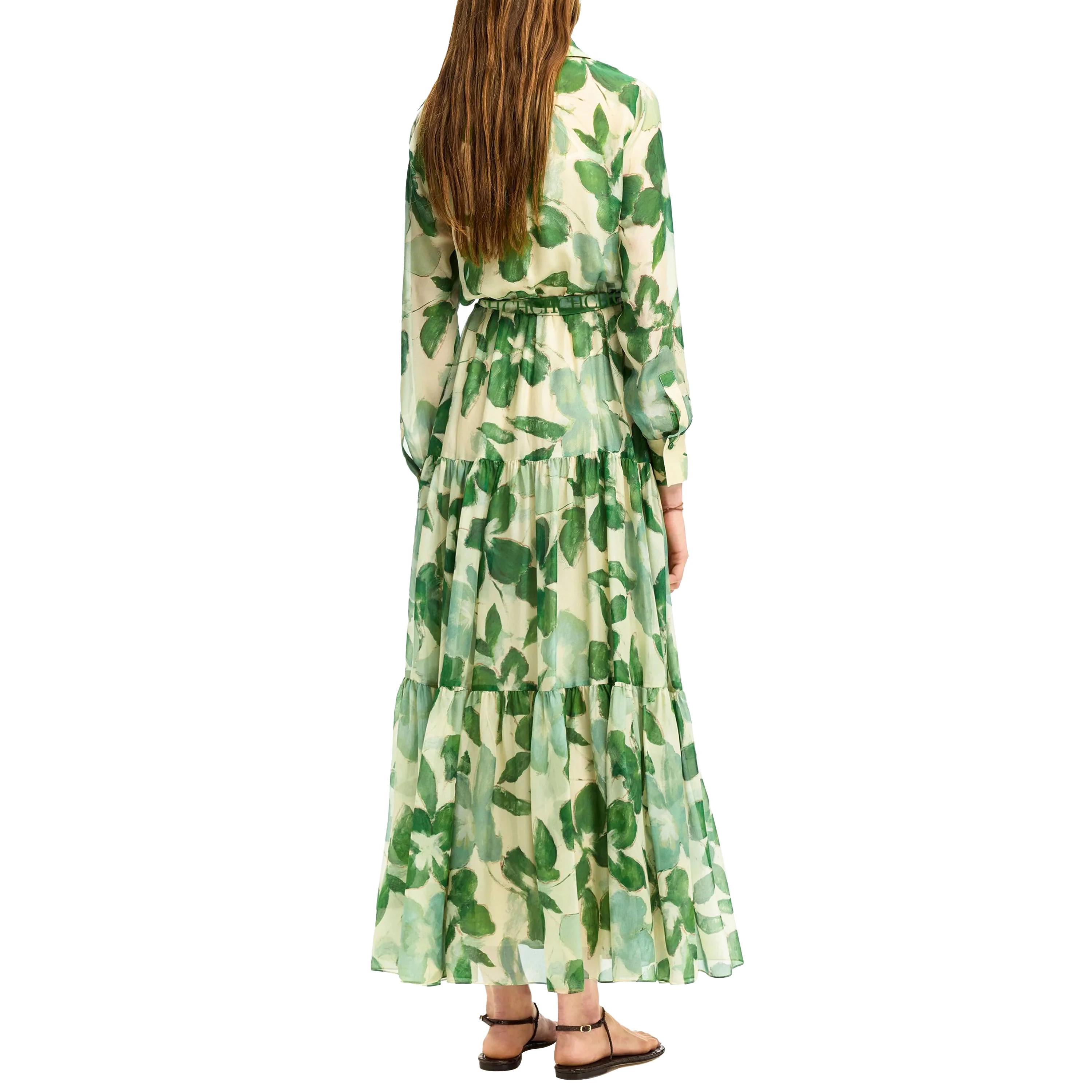 CHCH 2025 robes femmes nouveau ceinturé en mousseline de soie imprimé col en v Chic mince robe longu
