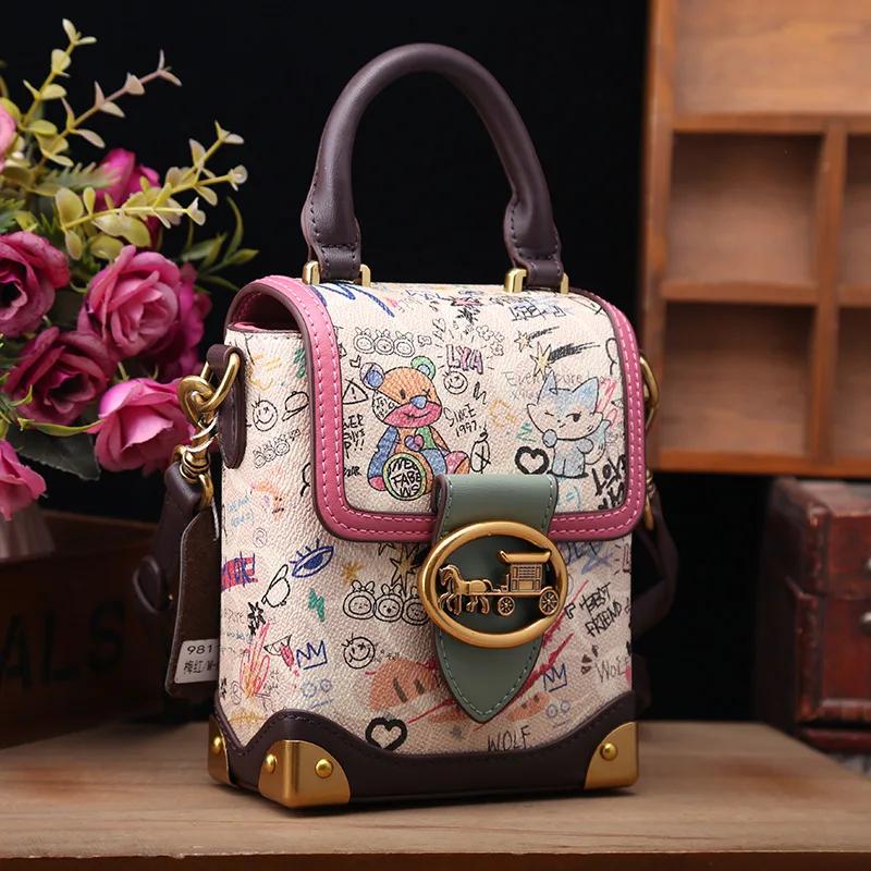 Sac à poignée supérieure Graffiti de grande capacité, sacs à bandoulière simples pour femmes, petit 