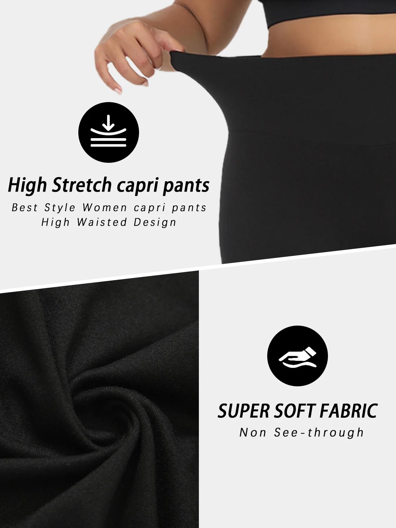 Leggings grande taille pour femmes, Super doux, taille haute, contrôle du ventre, pantalon Capri de 