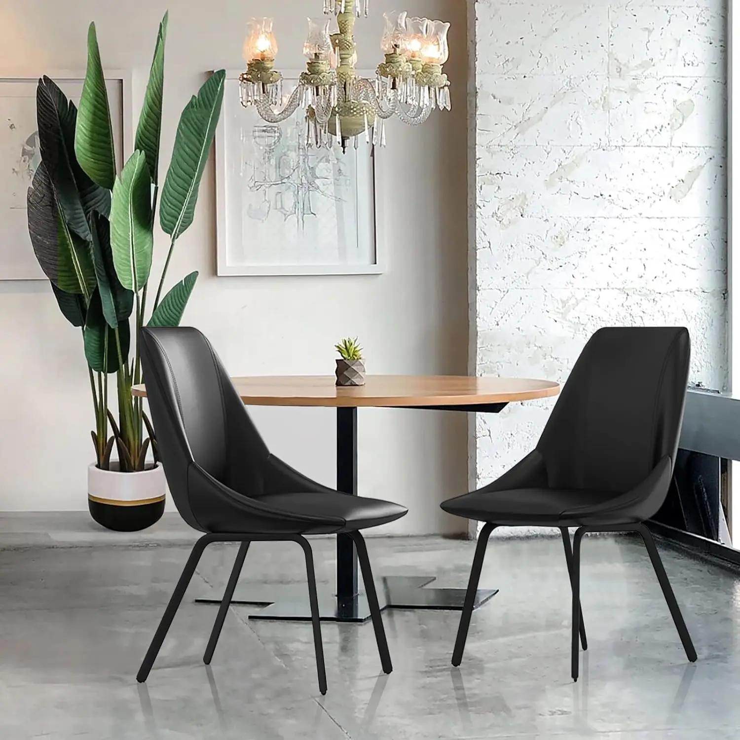 Chaises de Salle à Manger Modernes Urbaines en Cuir Noir, Pieds Métalliques, pour Cuisine, Salon, Ch