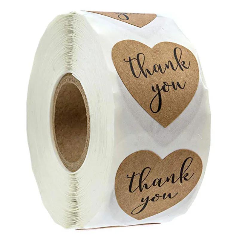 Autocollants de Remerciement en Kraft Naturel, Sceau en Forme de Cœur, pour Scrapbooking, GT, 1 Pouc