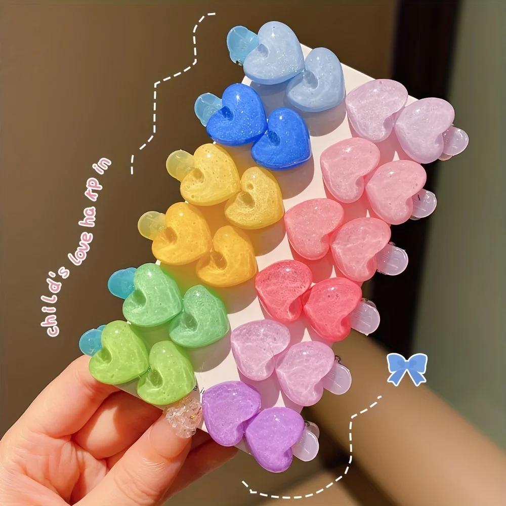 Kidsren's-Épingle à cheveux arc-en-ciel avec fleur mignonne, petite épingle à cheveux en forme de cœ